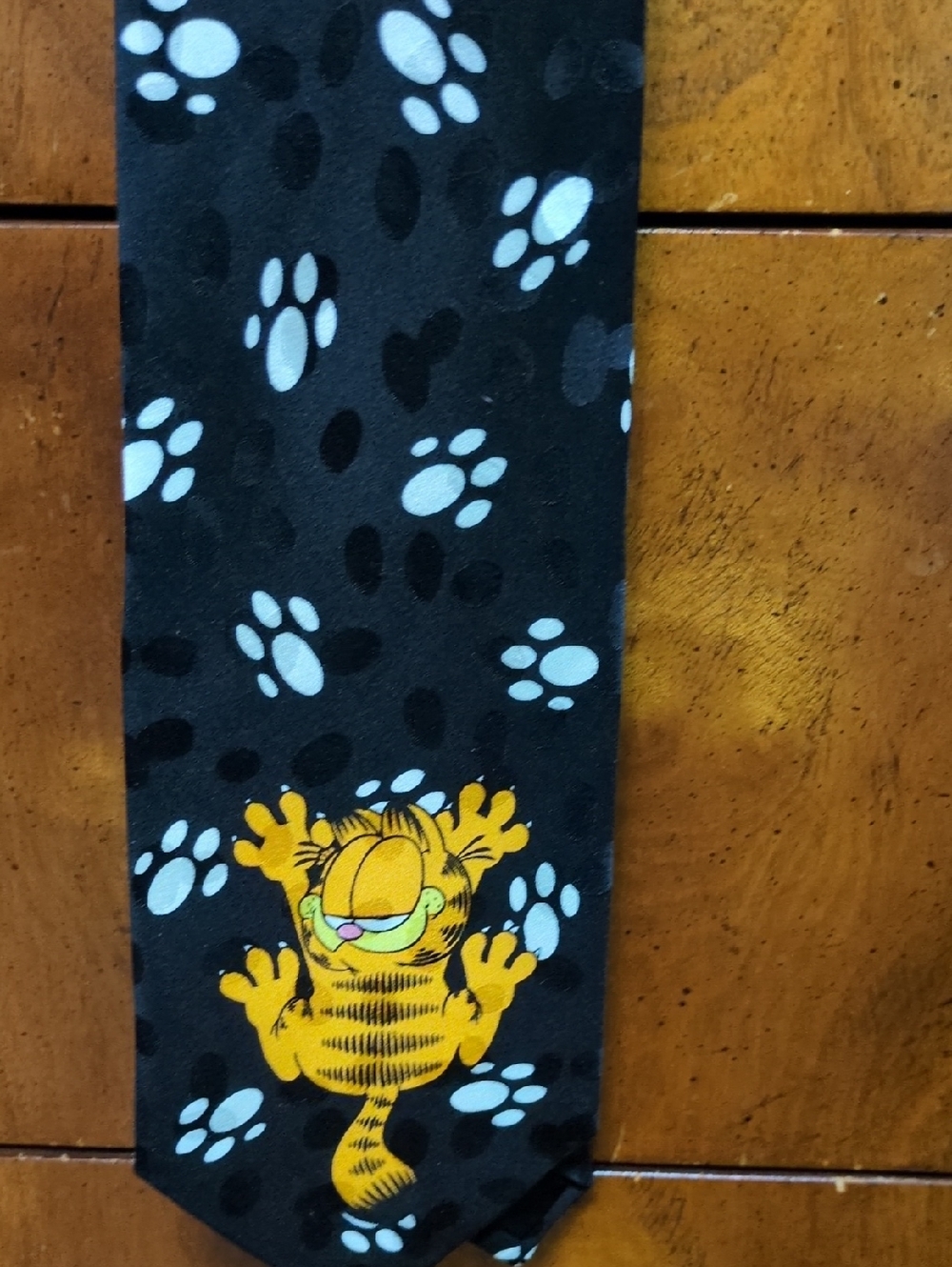 Garfield Paws Addiction 100% Silk  Black Tie with White Paw Print Pattern